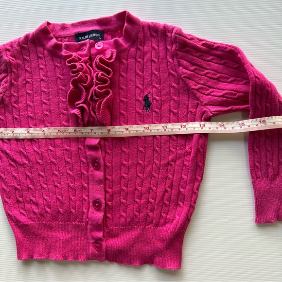 Ralph Lauren Girls Cable Knit Cardigan Pink Button Up Ruffle Size M (AU 3/4) - Picture 7 of 8